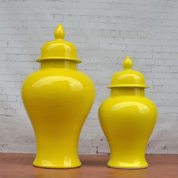 

Yellow art Jingdezhen temple jar vase ceramic porcelain ginger jar wedding gift antique pot wedding favour jar glazed