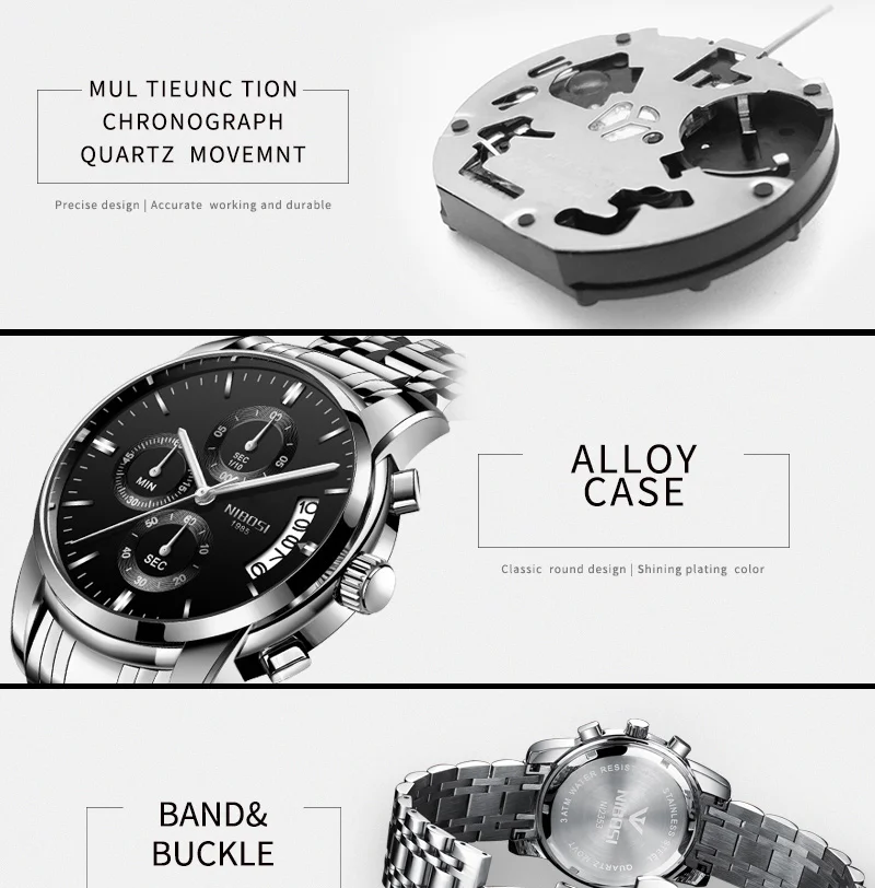 NIBOSI Mens Watches Top Brand Luxury Premium Luxury Fashion Luminous Waterproof Watch High-end Calfskin Pure Steel Strap Blue    (3)
