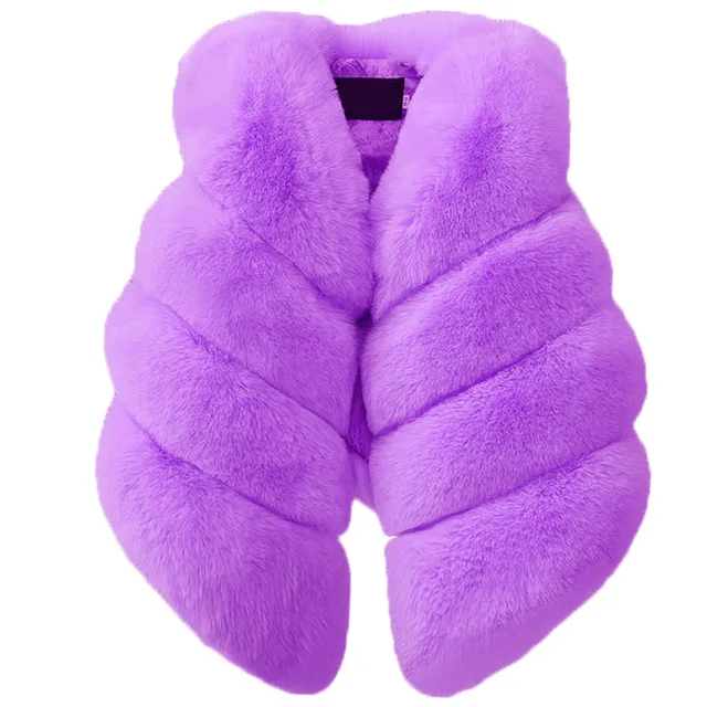 Новая зимняя одежда для маленьких девочек, жилет из искусственного меха, пальто, теплый жилет, Детская куртка без рукавов, верхняя одежда для новорожденных - Цвет: purple