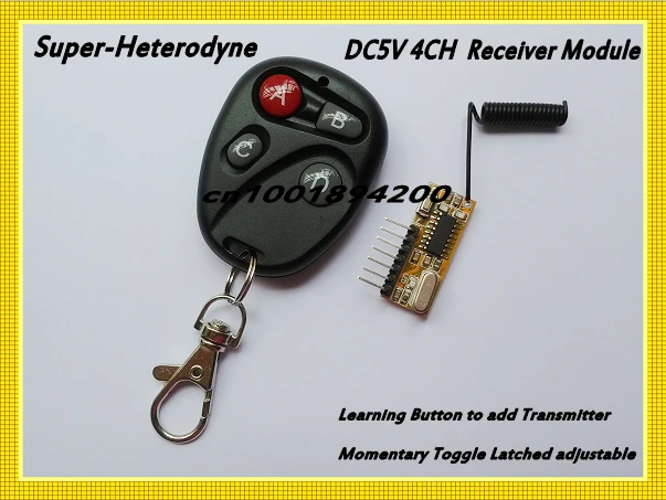 

Superheterodyne Module DC5V 4CH Receiver Module Voh high level 315/433 Learning Code RF Receiver Module Mini Size 4CH Input DC5V