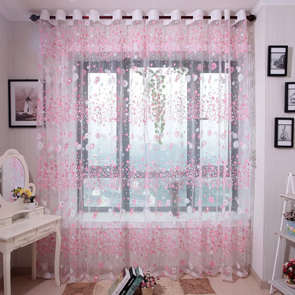 Us 3 26 25 Off Flower Curtains Window Voile Fabric Sheer Tulle Treatment Drape Valance Printing Flora Little Teenager Girl Bedroom Decoration In