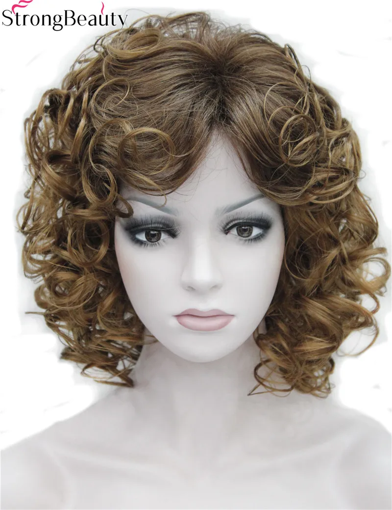 Strong Beauty Synthetic Short Curly Brown And Sliver Grey Women Wigs