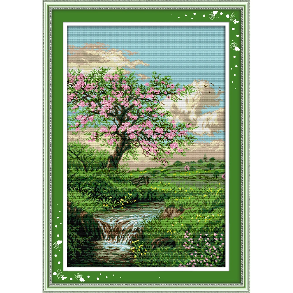 

Everlasting Love The peaches blossom in spring Chinese cross stitch kits Ecological cotton printed 11CT DIY wedding decoration