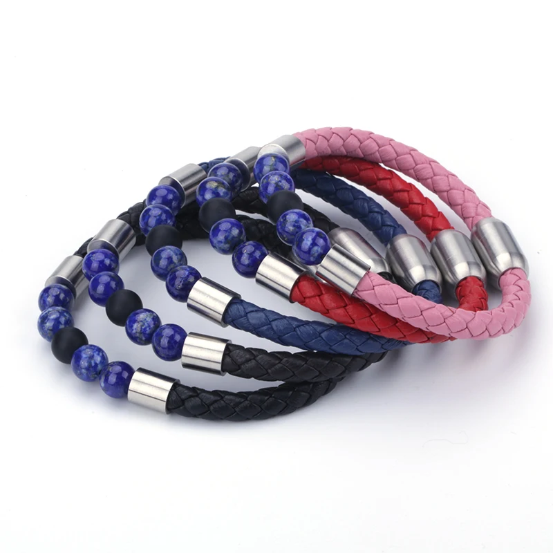 

New Style Magnetic Bracelets Fill Beads Leather Strand Bracelet With Magnetic Clasp Wristband Rope Braided Bracelets For Women