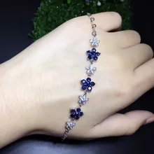 Природный синий сапфир Gem мода цветы браслет натуральный драгоценный браслет 925 серебряный браслет девушка женские вечерние подарок ювелирные