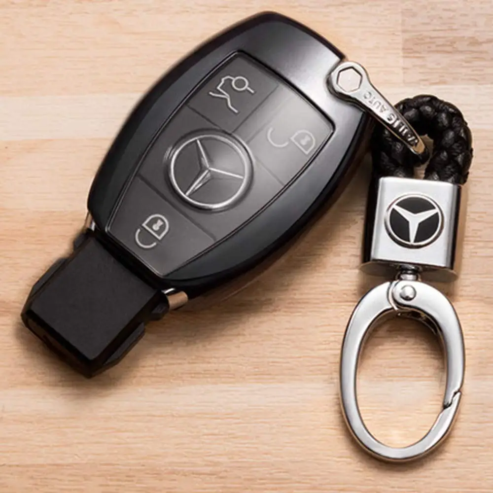 

Car Emblem Key Chain Key Ring Metal Alloy BV Style Black Leather Gift Decoration Accessories(Mercedes Benz)