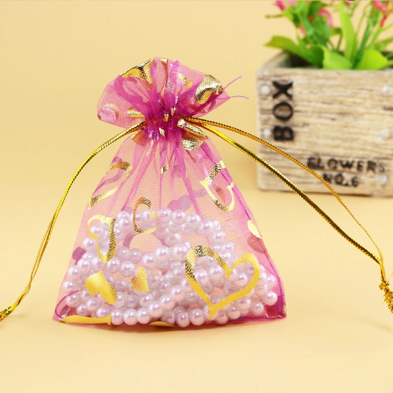 Wholesale 100pcs/lot Hot Pink Organza Bags 7x9cm Small