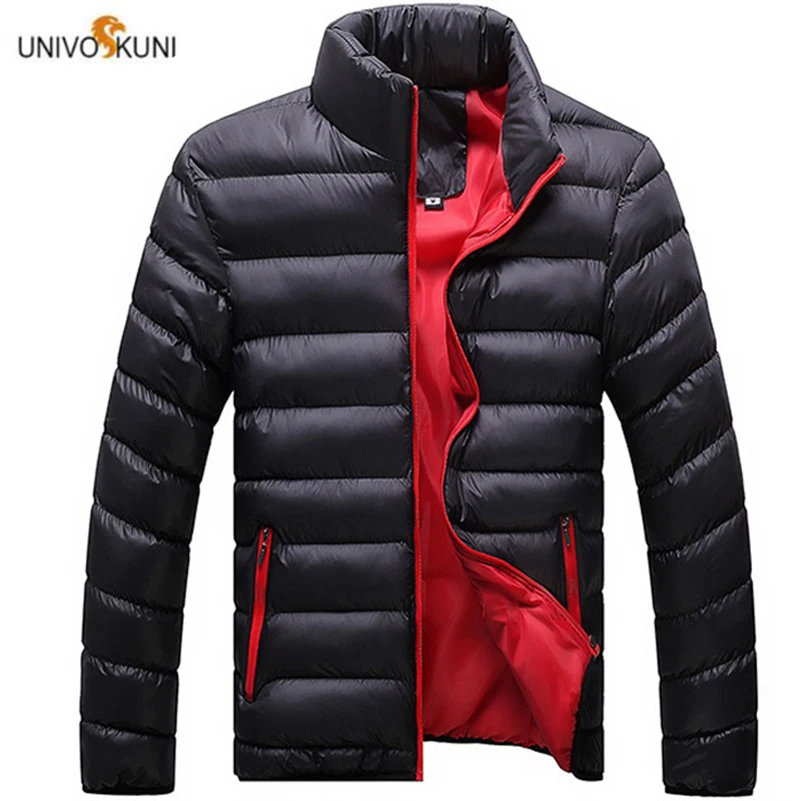 

UNIVOS KUNI 2019 Men Down Cotton Jacket Soild Color Slim Fit Coat Fashion Band Wild Male Boys Winter Padded Big Size 4XL Q6070