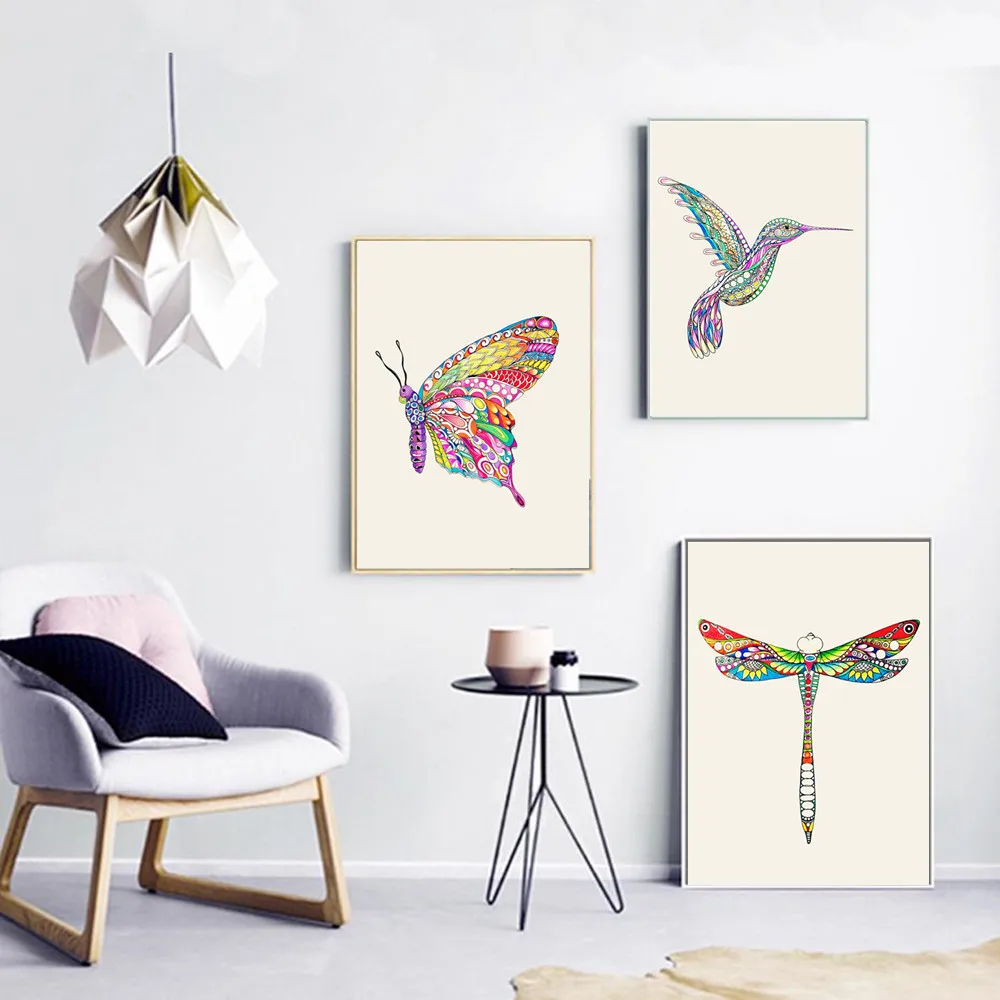 

Bird Butterfly Dragonfly Abstract Wall Art Canvas Painting Poster For Home Decor Posters And Prints Unframed Decorative Pictures