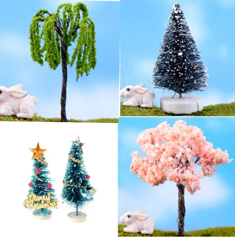 Милые рождественские мини-елки, миниатюрный садовое украшение, кукла, горшок для растений, сделай сам, Новогодняя пластиковая поделка, аксессуары для домашнего декора