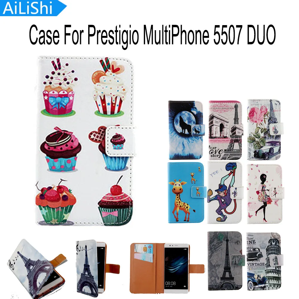 

AiLiShi Luxury Flip Cover Skin Pouch With Card Slot Drawing Design PU Leather Case Phone Case For Prestigio MultiPhone 5507 DUO