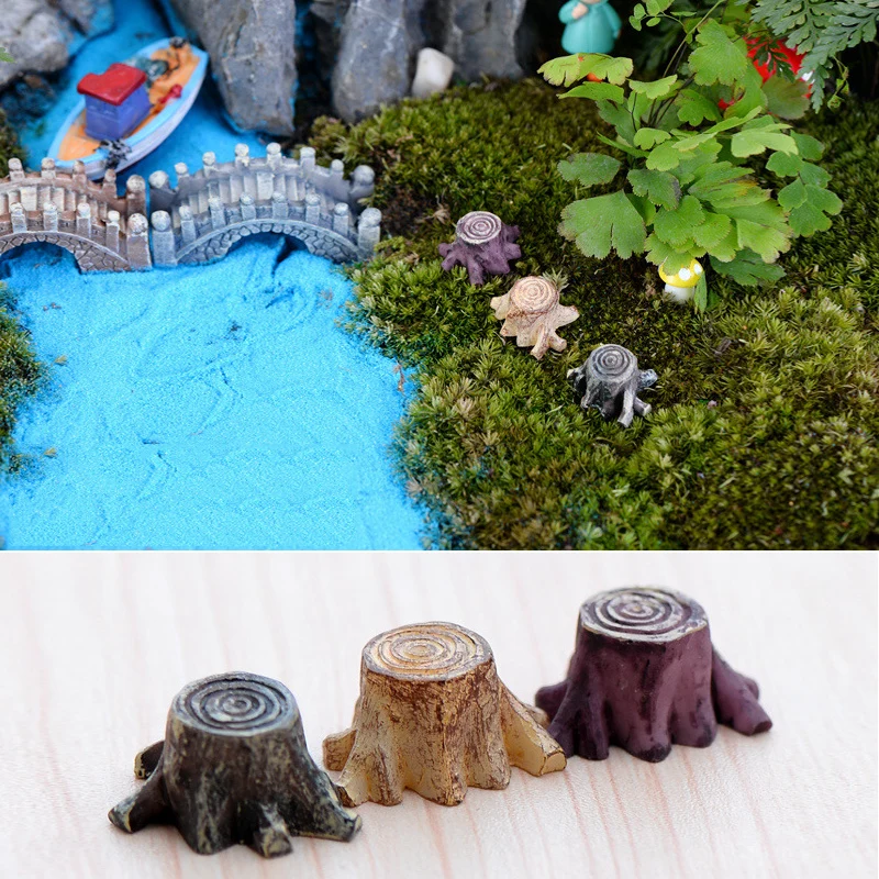 10Pcs Mini Tree Stump Home Garden Miniature Figurine Craft Decor Resin Fairy Diy