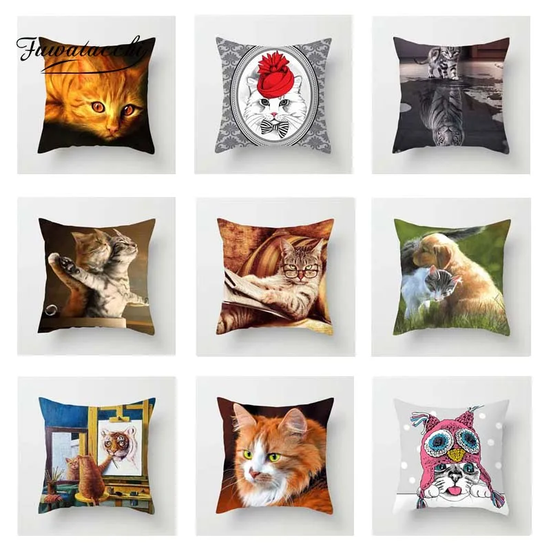 Fuwatacchi لطيف القطط غطاء الوسادة الحيوانات 3D طباعة مربع وسادة غطاء للمنزل أريكة غرفة كرسي سيارة الزخرفية المخدة Fuwatacchi لطيف القطط غطاء الوسادة الحيوانات 3D طباعة مربع وسادة غطاء للمنزل أريكة غرفة كرسي سيارة الزخرفية المخدة