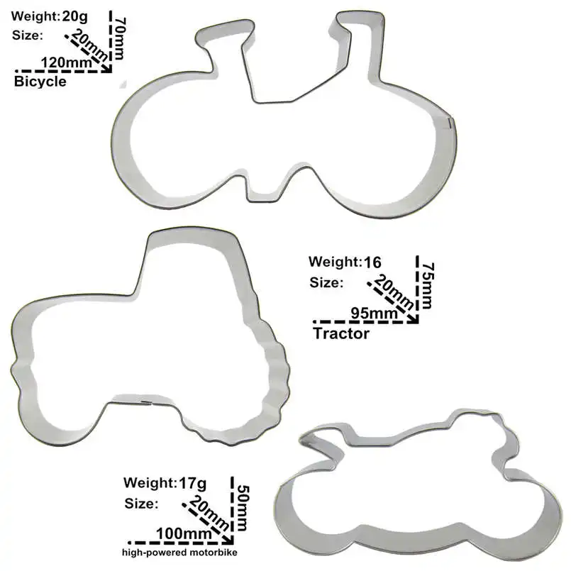 Велосипеды, тракторы, мотоцикл в форме 3 шт бисквитные режущие формы, инструменты для выпечки, украшения торта мягкие инструменты для изготовления конфет