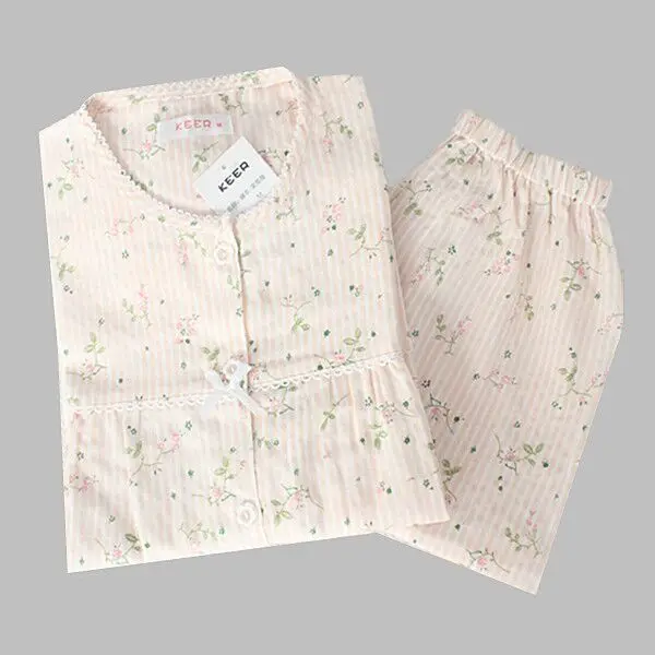 

2016 New Cotton Pajamas Womens Summer Print Female Pyjamas Sleepwear Set Tracksuit Pijamas Mujer Women Pajama Home Clothes E0156