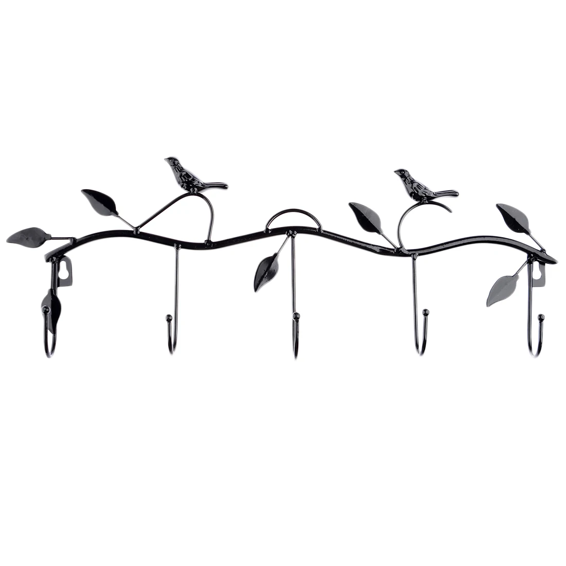 

Home Decore Tree Branch & Birds Style Metal 5 Hooks Wall Mount Hook Hanger Rack Holder For Coat Clothing Towel Shelves- Black