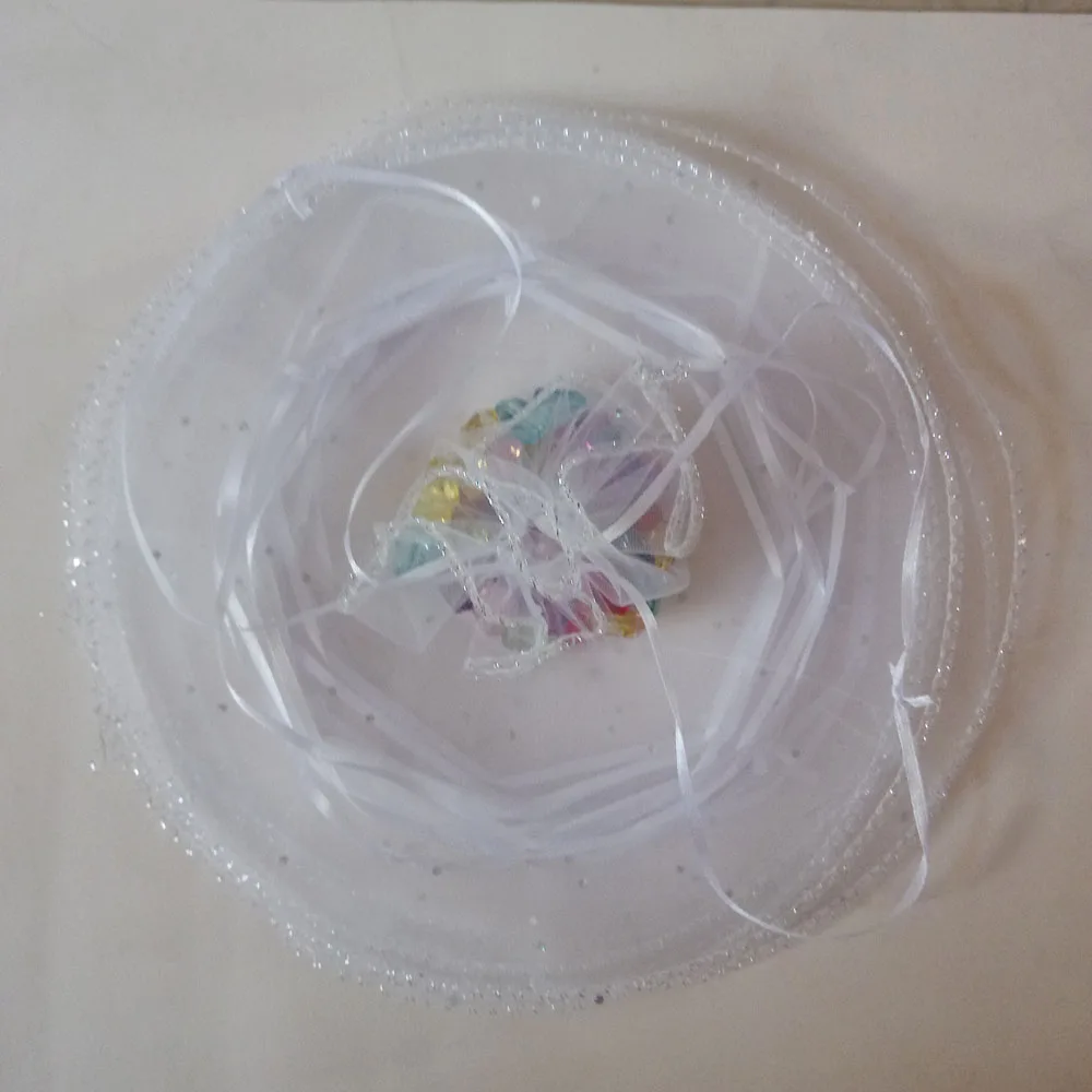 

50pcs diameter 26cm white Round Sachet Organza Bag Drawstring jewelry packaging bags for Wedding/gift/food/candy/Christmas