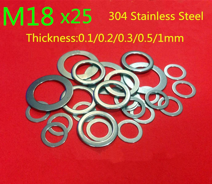 100pcs M18 Flat Thin Washer Shim 0.1mm 0.2mm 0.3mm 0.5mm0 304 Stainless
