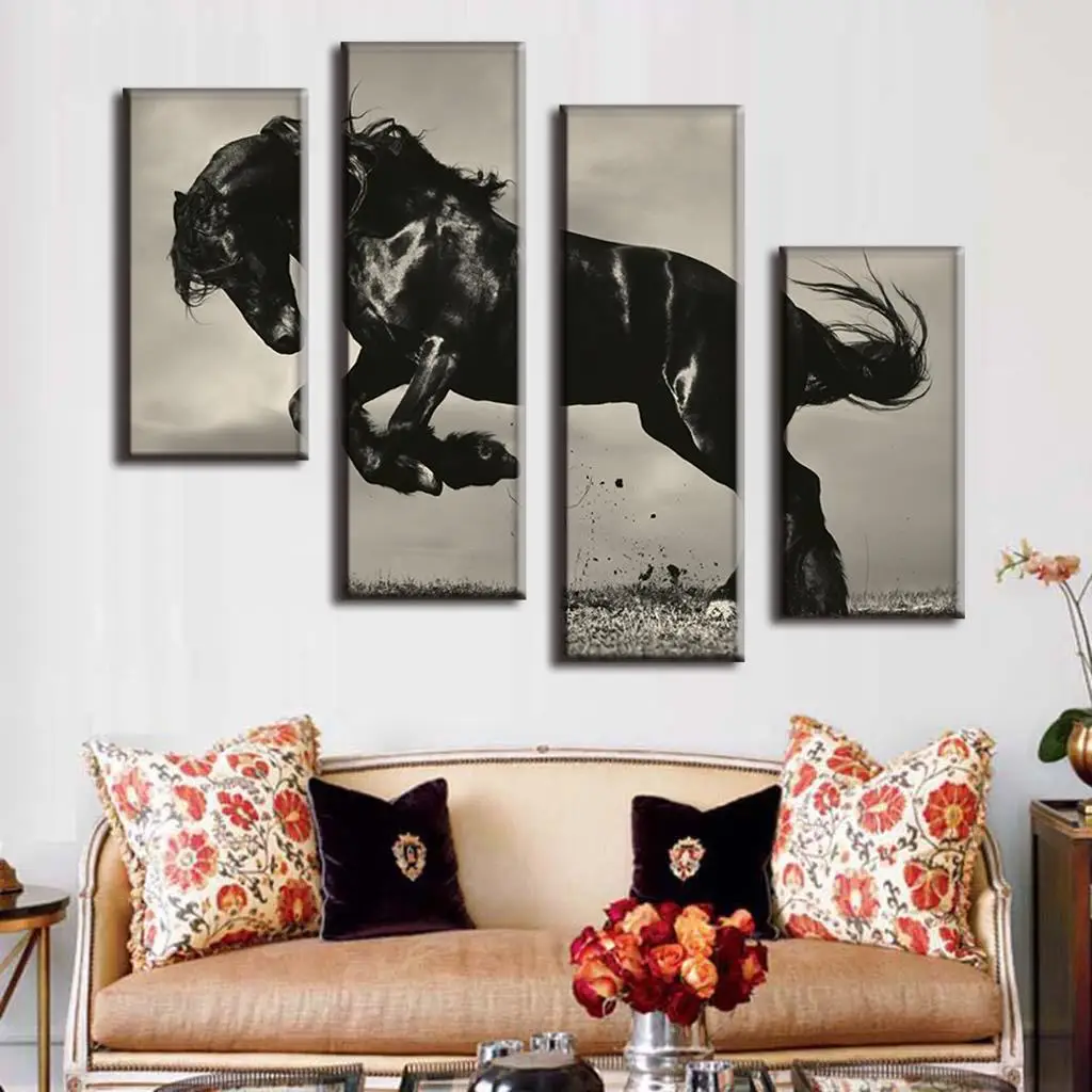 Огромный 4 шт./компл. картина с животными комбинированная Картина лошадь Печать