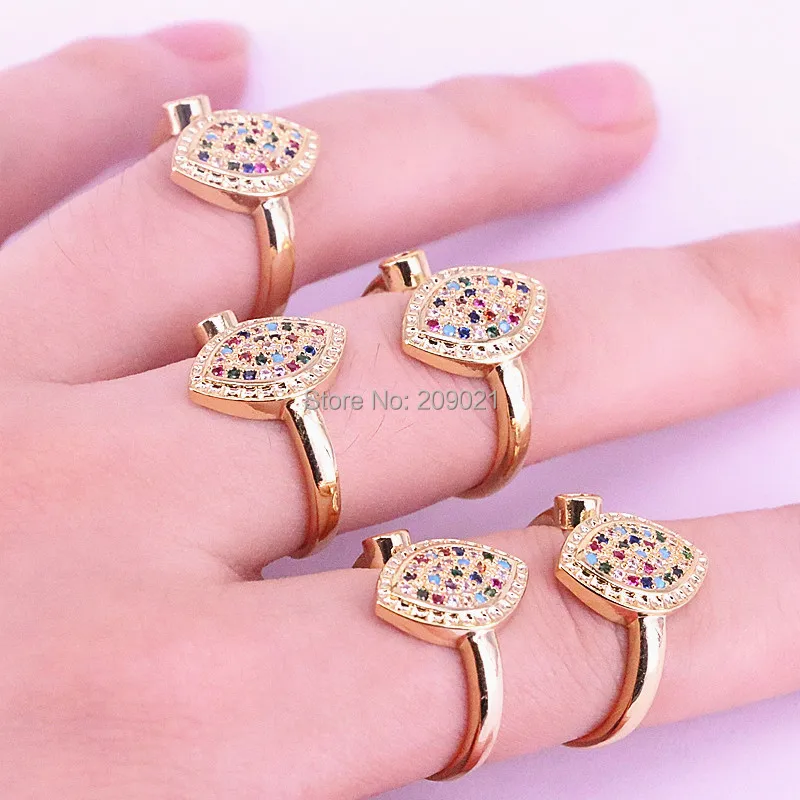 

10Pcs Delicate new fashion Jewelry Pave Rainbow Cz ring gold color multicolor CZ adjust women jewelry