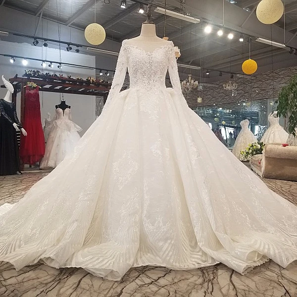 6111 V back свадебное платье с длинным прозрачным рукавом мусульманское бальное