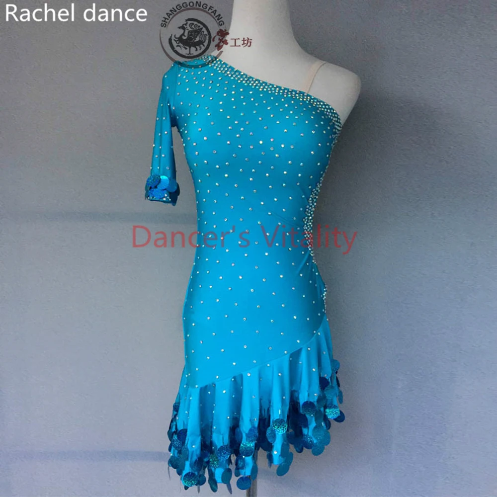 2017 New Brand Asymmetry Latin Dance Dress Fringe Latin Dance Costumes