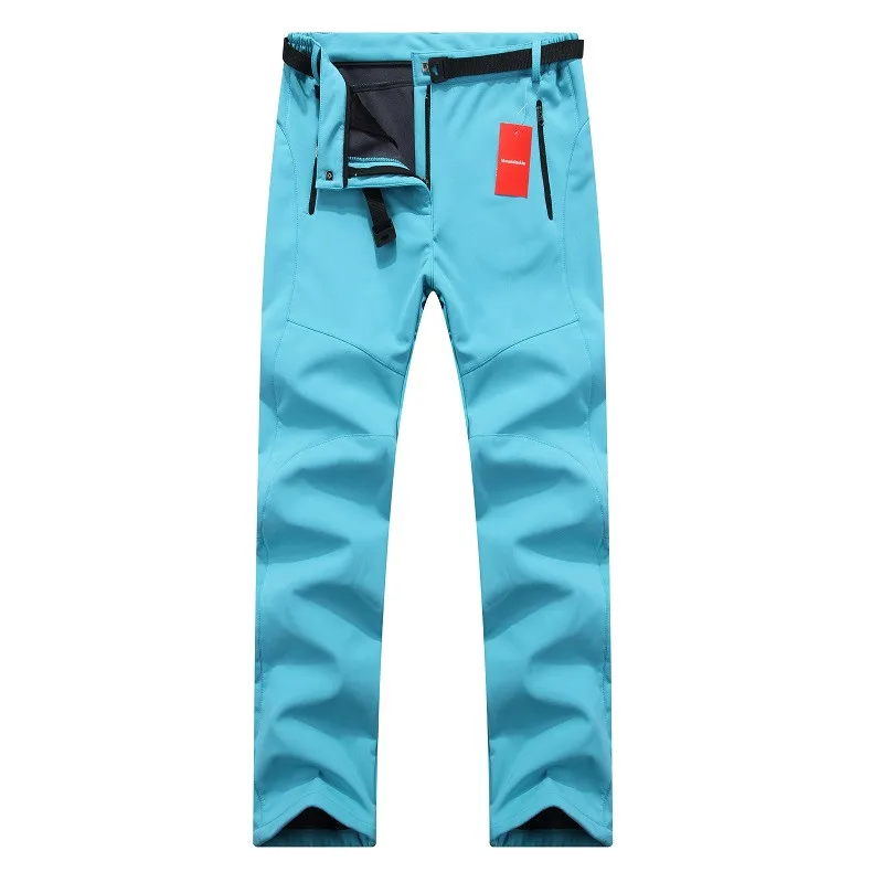 Женские зимние теплые флисовые брюки для рыбалки, кемпинга, походов, женские лыжные водостойкие ветрозащитные штаны - Цвет: Sky blue