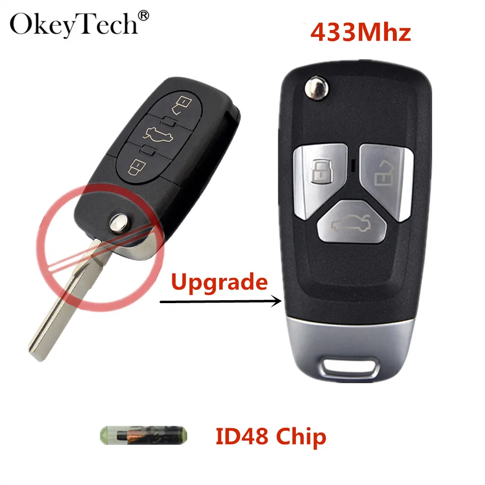 OkeyTech 3 кнопки 433 МГц обновленный Автомобильный Дистанционный ключ для Audi A3 A4 A6 A8 модифицированный пульт дистанционного управления 4D0837231N 4D0837231A 4D0837231K