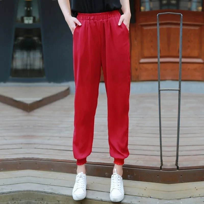 

[aosheng] New Autumn 2018 Fashion Elastic High Waist Stitching Pockets Anke-length Pants Women 3 Color Y002