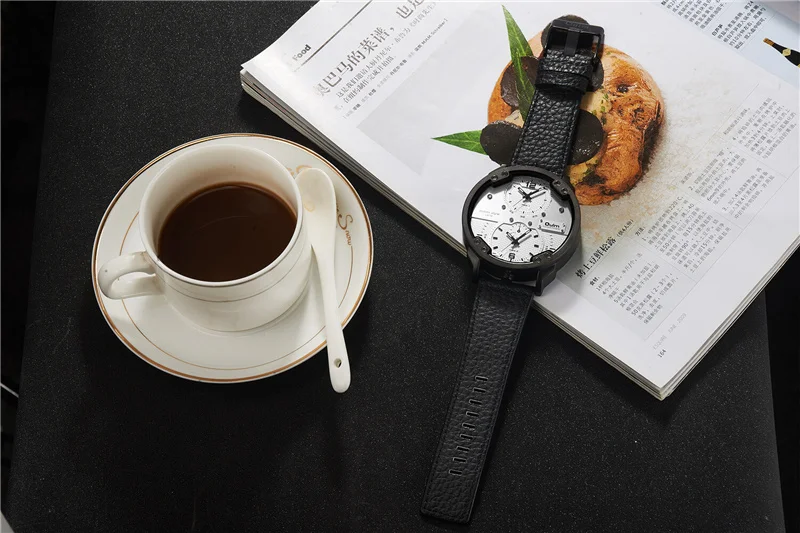 Oulm, регулируемые мужские часы с двумя часовыми поясами, люксовый бренд, большие размеры, повседневные кожаные Наручные часы, мужские спортивные часы erkek kol saati
