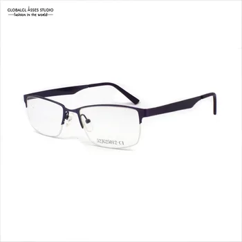 

High Quality Fashion Half Frame Flexible Metal Glasses Prescription Frame Women Shiny Purple Wood Stripe Eyeglasses 52JG25012-C1