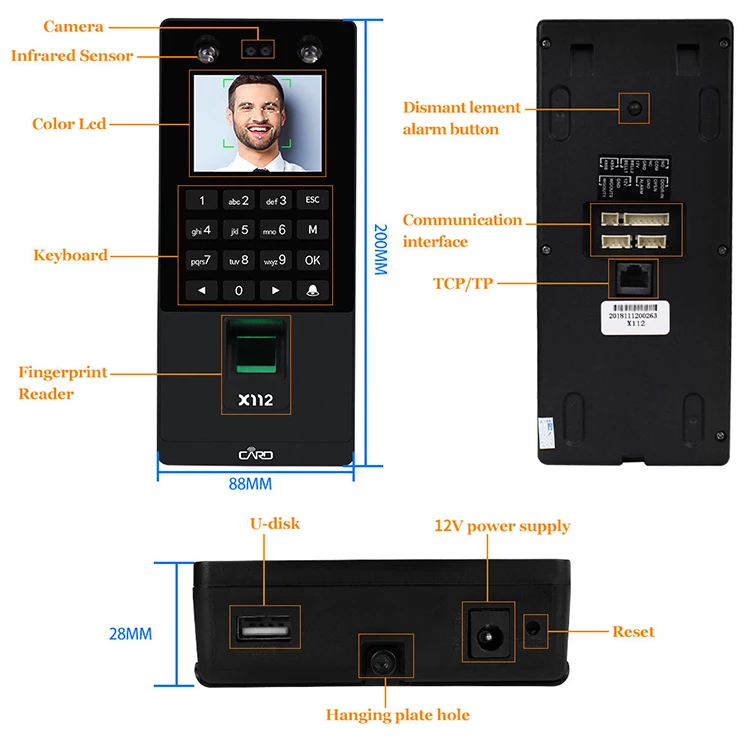 X112 биометрический контроль доступа лица отпечаток лица система контроля допуска к двери ID IC карты считывания отпечатков пальцев посещаемость машины
