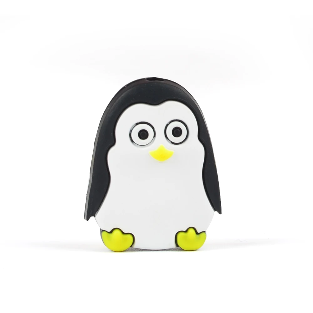 Силиконовый Прорезыватель для зубов из бусин 10 шт./партия мини-печенье бусы BPA бесплатные жевательные игрушки для детского питания мягкий силиконовый мультяшный персонаж пустышки - Цвет: black penguin