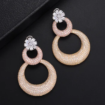 

GODKI 59MM Flower Luxury Water Drop Sparkly Full Mirco Paved Cubic Zirconia Women Engagenet Wedding Earring Fashion High Jewelry