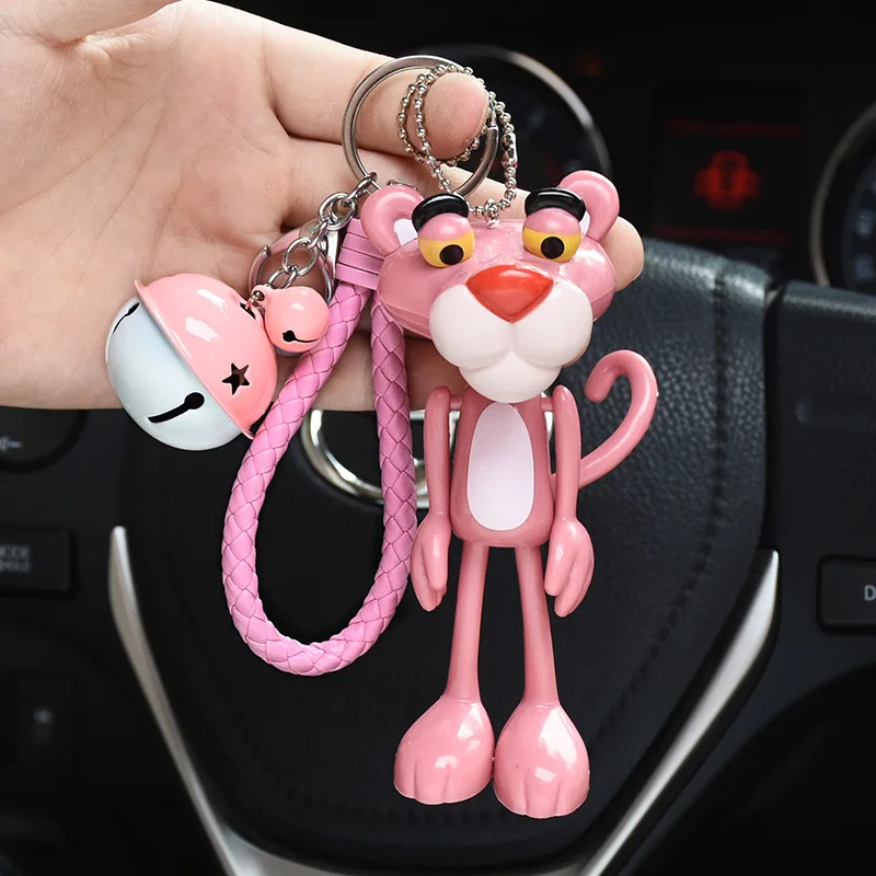 Мультфильм милые животные аниме Розовая пантера брелок для ключей мех кролика мяч Pom брелоки колокольчики брелоки для женщин автомобиль Очаровательная подвеска для сумок
