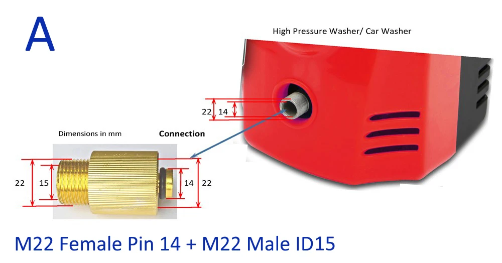 Высокая Давление шайба моечная уставновка на выходе разъем адаптера (преобразовывающий M22-ID 14 до M22-ID 15)