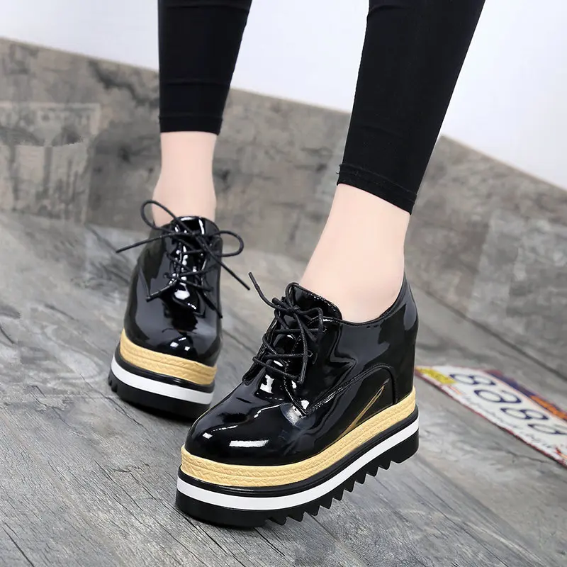 

leather Faux Suede Cross-tied platform sneakers tennis casual brand Solid High running Punk Neutral spring vulcanized woman