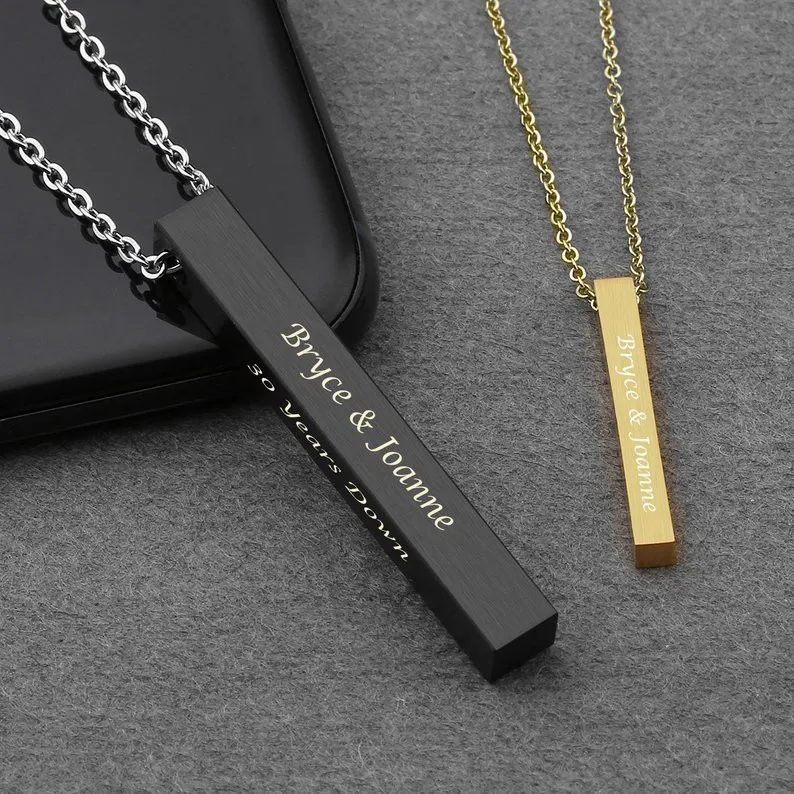 

Vertical Bar Necklace Personalized Name Necklace Birth Date Coordinates Mantra Pendant For Women Men