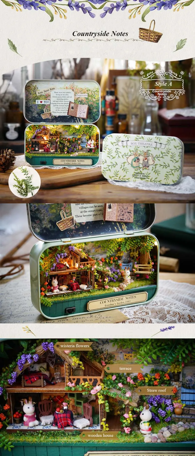 Funny Countryside Notes 3D Wooden DIY Handmade Box Theatre Dollhouse Miniature Box Cute Mini Doll House Assemble Kits Gift Toys (4)
