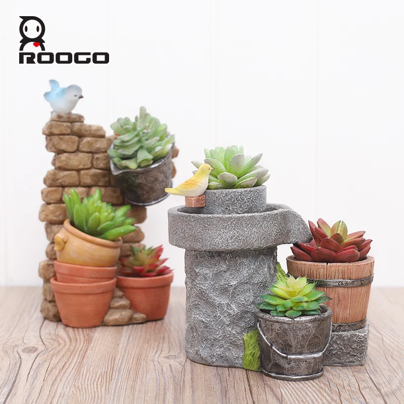 

Roogo Flower Pot Vintage Europe Mini Succulent Planter Pots Bionic Garden Pots Home Decor Balcony Decorations Desktop Gift