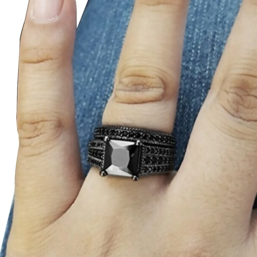Винтаж большой черный квадрат циркон кольцо комплект Титан Обручение Свадебные парные ювелирные кольца для Для женщин 2 шт./компл. anillos hombre леггинсы