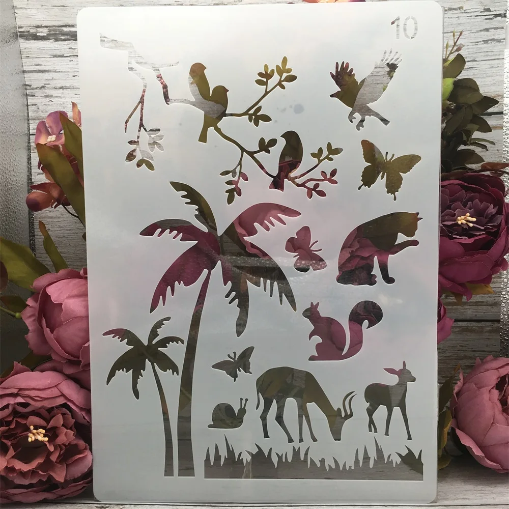 

A4 29cm Palm Tree Snail Cat Squirrel DIY Layering Stencils Painting Scrapbook Coloring Embossing Album Decorative Paper Template