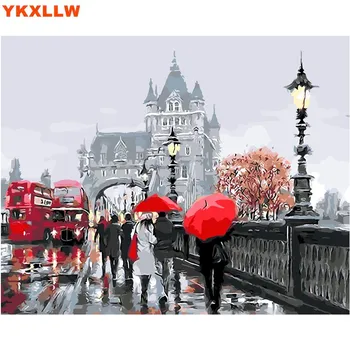 

Red bus Rainy Russia Pictures By Numbers DIY Handpainted Wall Painting New Gift Coloring By Number Arts Painting For Home Decor