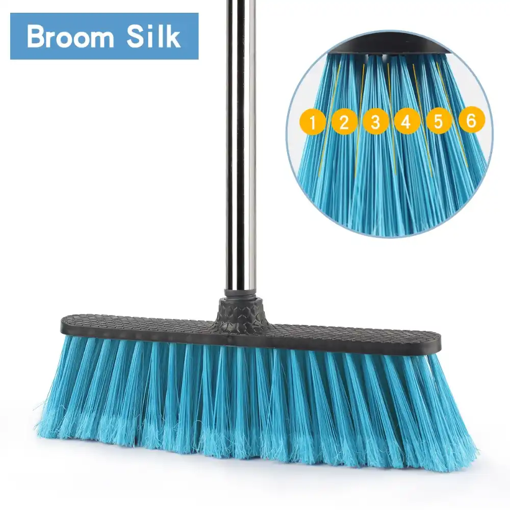 Floor Cleaning Broom with Adjustable Long Handle Stiff Bristle Grout