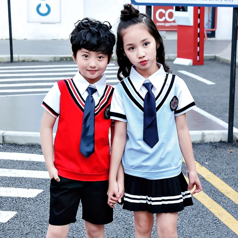 

Kindergarten uniform boy girl summer shirt class service British college wind primary school uniform