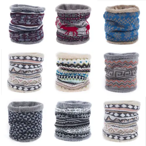 

Winter Warm Women Men Fleece Double-deck Knitted Scarf Circle Infinity Scarves