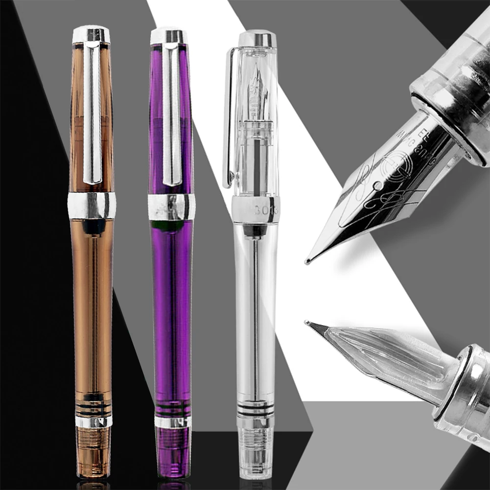 

Large Capacity Office Study Ink Fashion Resin Fountain Pen Vaccum Gift Writing Calligraphy EF F Nib Transparent Stationery