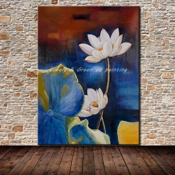 

Mintura Abstract Canvas Art Posters Hand Painted Flowers Oil Painting Modern Lotus Pictures For Living Room Home Decoration Gift