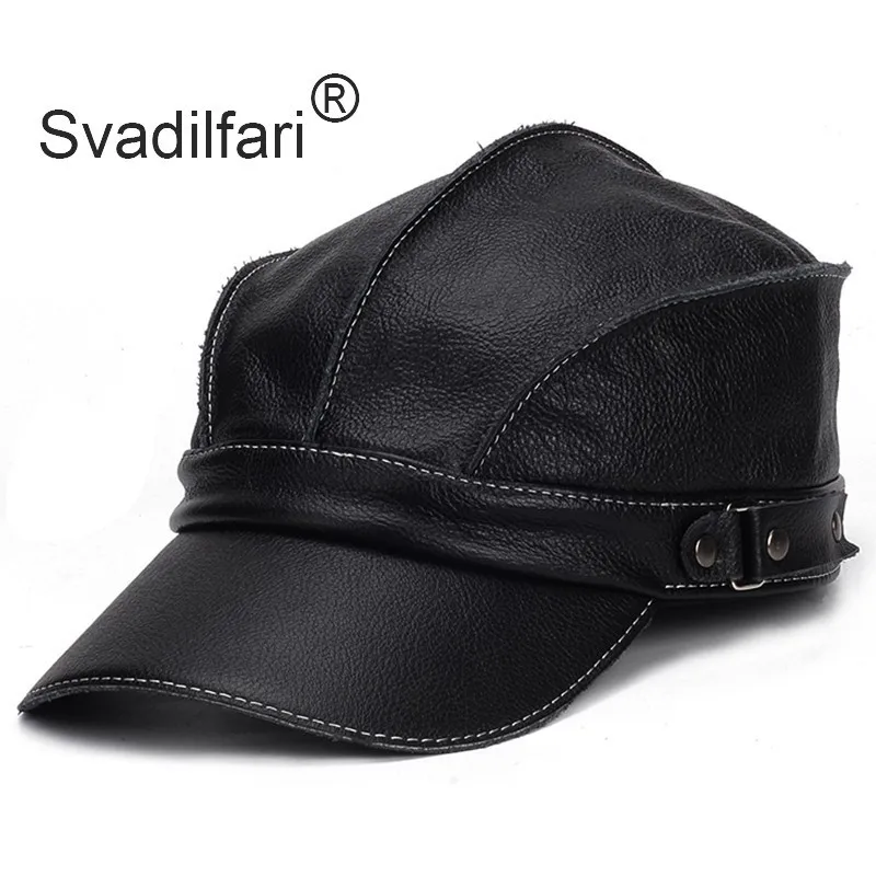 

Men's Hat Leather Warm Baseball Caps Flat Top Hats Winter Adjustable Head Size Snapback Bone Dad's Leather Tongue Cap Unisex