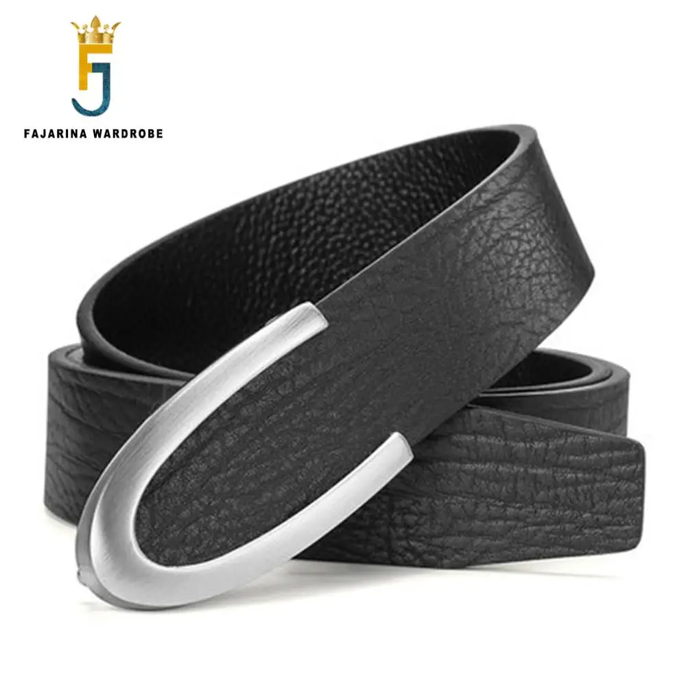 FAJARINA Design Quality Cowhide Genuine Striped Arrow Pattern Smooth Buckle Black Belts for Men Leather Mens Belt eans LUFJ596